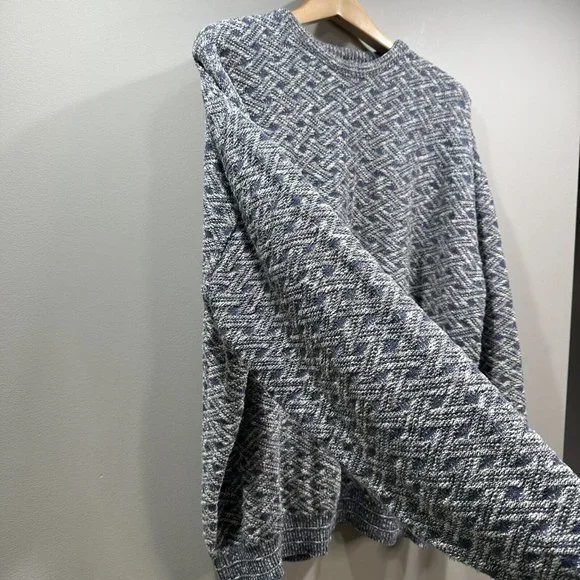 VTG SHENANDOAH Mens XXL Blue Gray Lattice Knit Cotton Blend Crew Neck Sweater US - Picture 7 of 12